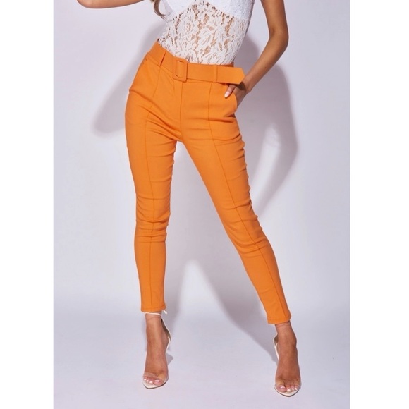 Orange High Waist Tapered Cropped Skinny Ankle Pants - Picture 5 of 10